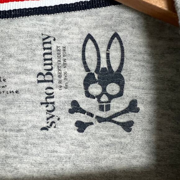 PSYCHO BUNNY Men's M Heathered Gray Silicon Logo V-Neck Cotton Blend T-Shirt - Picture 4 of 8